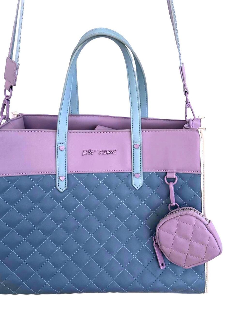 EUC Betsey Johnson XOBecca Color Block Blue & Lilac Quilted Handbag+ Coin Purse